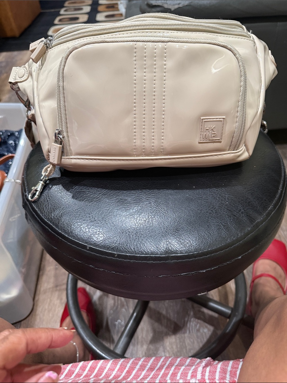 Cream Nylon Men's Belt Bag with Multiple Zip Pockets